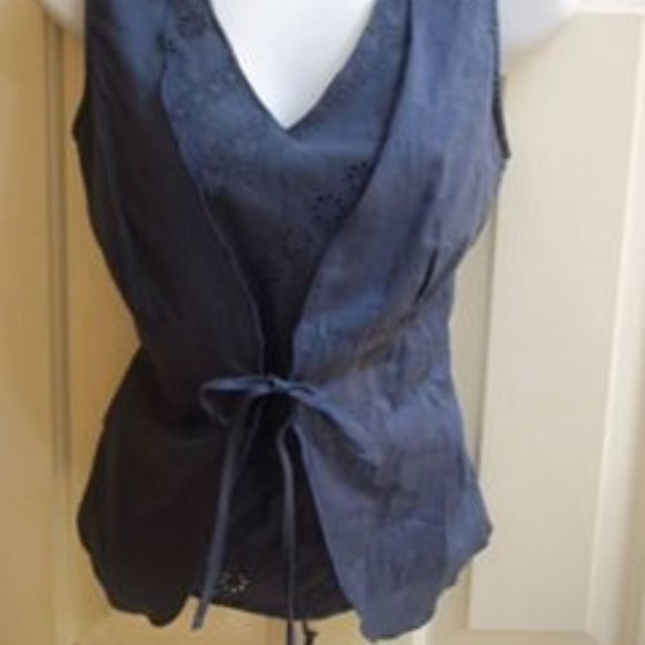 --- Blue Cotton Blouse Top Size 1 / 2 - Picture 3 of 4